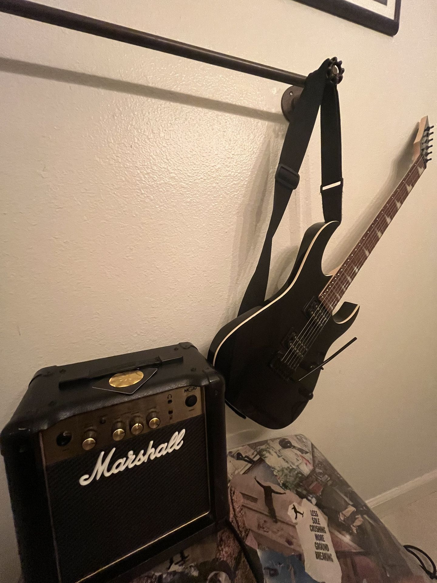 Electric guitar and amp, ibanez geo and marshall amp