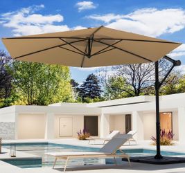 9/10ft Offset Patio Umbrella, Cantilever Hanging Outdoor Umbrella for Market, Backyard, Poolside, Garden
