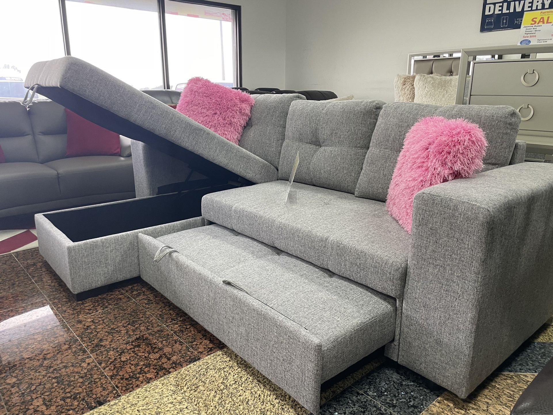 Monaco sofa sectional with storage and pull out bed $699 with easy finance
