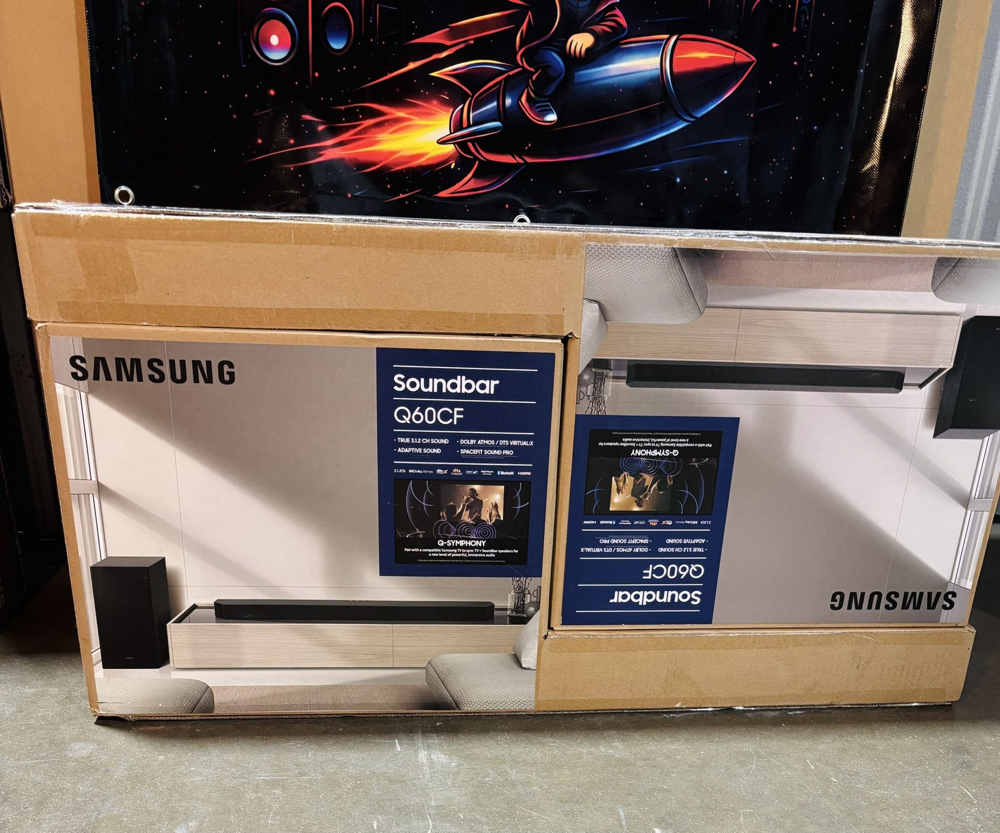 SAMSUNG (HW-Q60CF) 3.1.2ch Dolby Atmos Soundbar | SpaceFit Sound Pro | DTS Virtual:X | Adaptive Sound | Bluetooth & Wall-Mountable