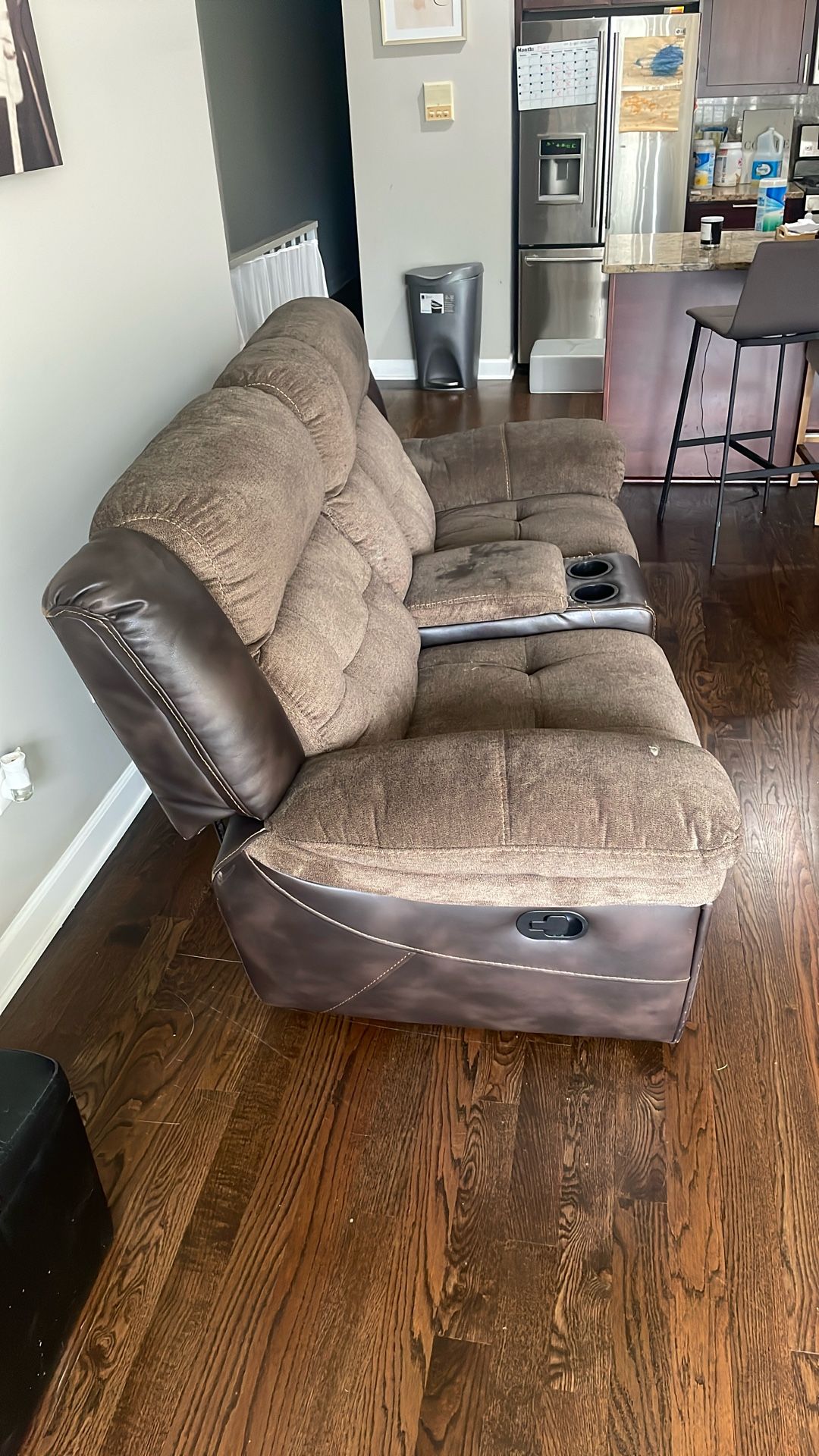 Double Glider Reclining Console Sofa W Cup Holder