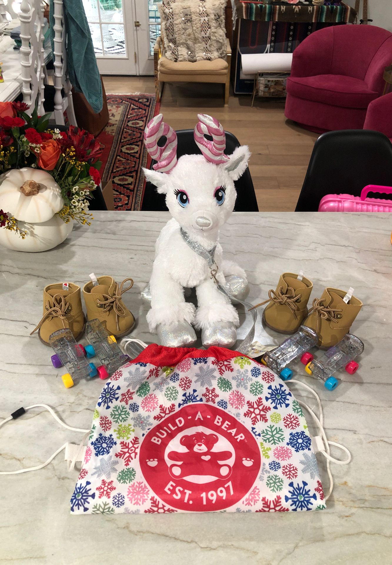 Build-a-Bear Girl Christmas Stuffed Animal Reindeer with Shoes & Roller Skates