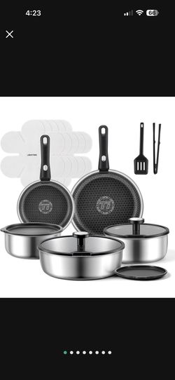Brand New 18pcs Hybrid Stainless Steel Cookware Set with Detachable Handle, Non stick Pots and Pans Set with Honeycomb Surface