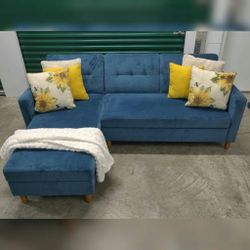 Blue Sectional Chaise Storage Couch