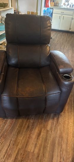 Brown leather power recliner