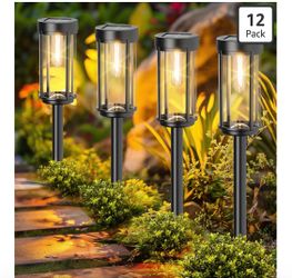 12 Pack Solar Lights Outdoor Waterproof for Garden Walkway Pathway Lawn Yard Decorative Modern Landscape Lighting. (Warm White Light, 12)