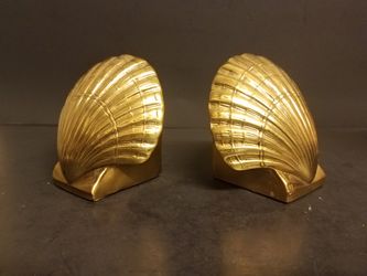 Mid century vintage PMC Philadelphia manufacturing company Brass heavy bookends seashells nautical