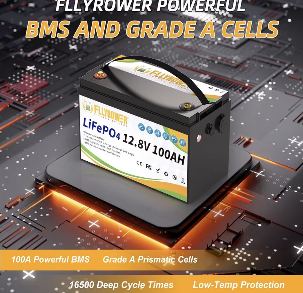 Battery lithium FLLYROWER 12V 100AH With BMS and 16500 Deep Cycles 12V 100AH Lifepo4