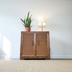 Solid wood/faux bamboo/rattan cabinet