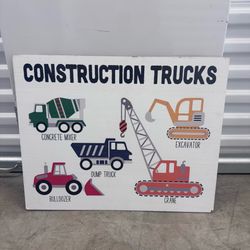 Construction Trucks Wooden Wall Decor Sign - 24x19” - Kids Room / Nursery