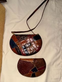 Patchwork Croc-Embossed Leather Crossbody Bag Set