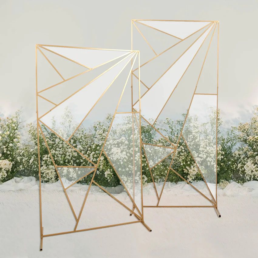 Set Of 2 Gold Metal Rectangular Geometric Wedding Backdrop Floor Stand,