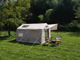 9.8 x13ft with canopy, Inflatable Camping Tents with Hand Pump, Air Glamping Tents, Easy Setup Waterproof and Windproof Blow up Tent Beige
