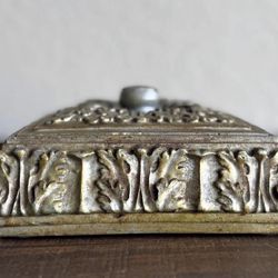 Ornate Relief-Carved Wooden Trinket Box with Lid