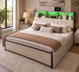 Queen size bed frame with LED lights