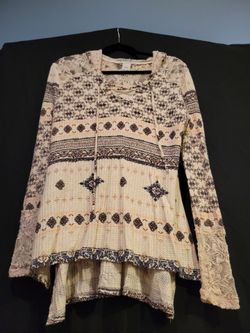 American Rag Lace-Accent Boho Hoodie - Cream/Print - Size S - Great Condition!