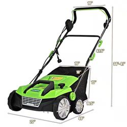 Costway 15" 13 Amp Corded Scarifier Electric Lawn Dethatcher with 50L Collection Bag Green