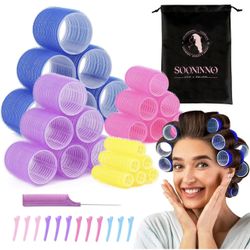 BRAND NEW IN BOX Hair Rollers with Free Storage Bag - Self Grip Heatless Sooninno Jumbo Hair Curlers Rollers for Bangs,Long,Medium,Short,Curly,Volume 