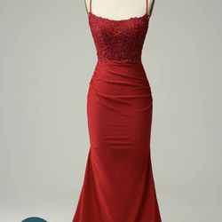 Mermaid Halter Red Long Prom Dress with Appliques Beading