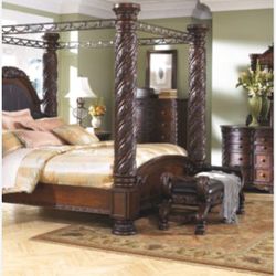 Ashley Furniture – North Shore – Dark Brown – 6Pc. – Dresser, Mirror, California King Poster Bed With Canopy, 2 Nightstands  $6,917.60