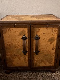 Vintage-Style World Map Accent Cabinet