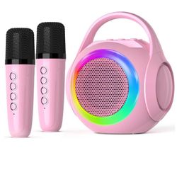 new Mini Karaoke Machine for Kids with 2 Microphones, Bluetooth Toddler Karaoke Toy with LED Lights, Rechargeable Portable Speaker for Girls & Boys Ag