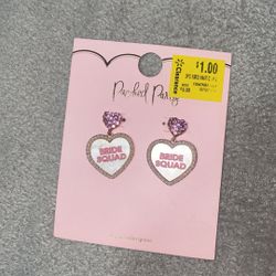 Packed Party Goldtone Bride Squad Heart Earrings.