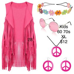 Kids Hippie Pink Fringe Costume XL Halloween