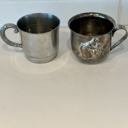 Vintage Antique English Pewter Baby Cup Tankard Handle Made in England  & Pewter Sheffield 