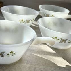 Milk Glass Handle Bowls Set of 4 Single Serve Anchor Hocking