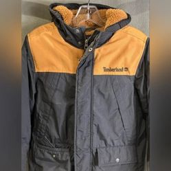 Timberland Black and Orange Tan Hooded Jacket Coat Women Medium