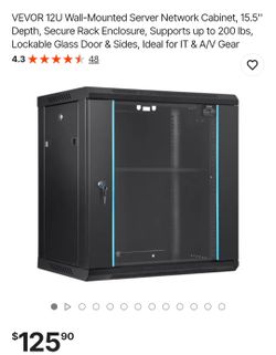 VEVOR 12U Wall-Mounted Server Network Cabinet, 15.5'' Depth, Secure Rack Enclosure, Supports up to 200 lbs, Lockable Glass Door & Sides, Ideal for IT 