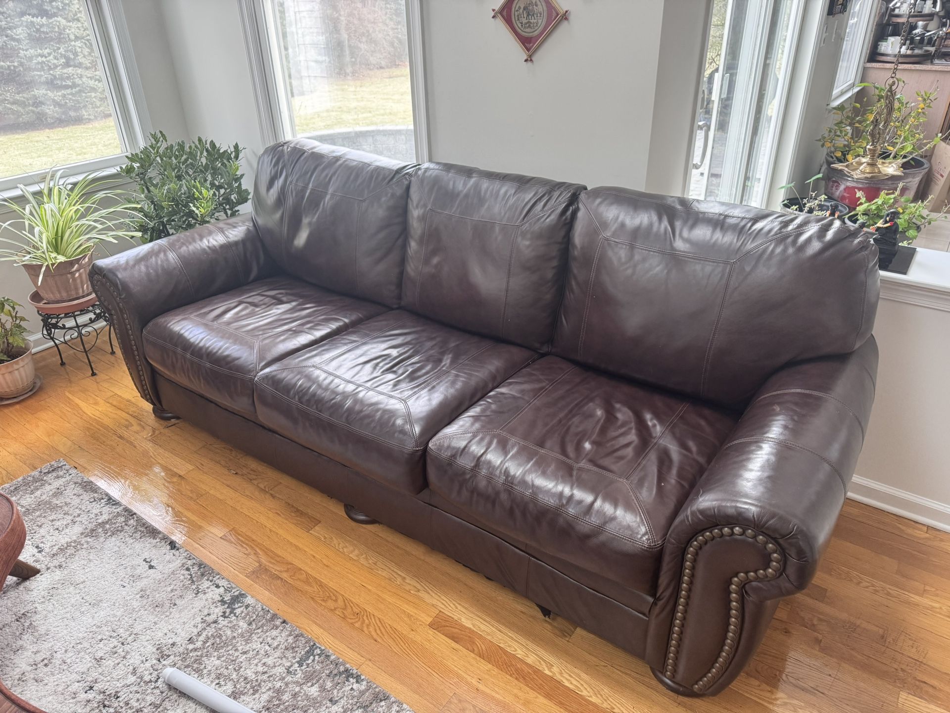 Riveted Leather Sofa Set (3+2) Brown
