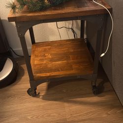Set Of 2 Industrial Side Table, Carts With Wheels