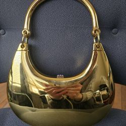 Women Acrylic Clutch Purse Unique Moon Shaped Evening Bag Metallic Acrylic Top Handle Handbag