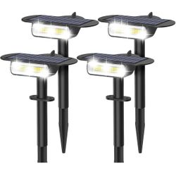 4 Pack Solar Spot Lights Outdoor, IP68 Waterproof LED Solar Landscape Spotlights, Auto On/Off 3 Brightness Modes, 2 IN 1 Wall Mount & Ground Solar Lig