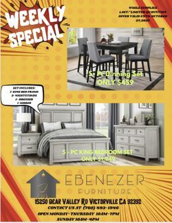 5 Pc  King Bedroom Set/ 5Pc Dinning Set