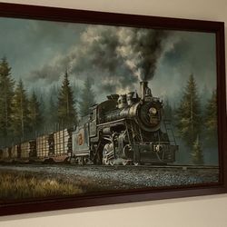Original Oil Painting of a Train by Elusive Artist Samuel Peterson