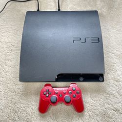 PLAYSTATION 3 PS3 SLIM 320GB CONSOLE BLACK CECH-3001B W RED OEM CONTROLLER