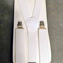 Suspenders Woman's White Adjustable Elastic Suspenders Silver Metal Clips NWT