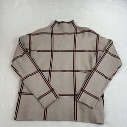 Tahari Plaid Pullover Sweater Womens Small Beige Black Red Lightweight Knit