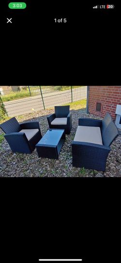 Seating group with glass table for balcony, terrace or garden