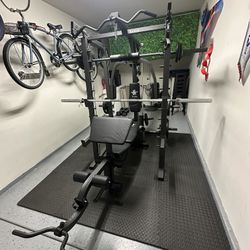 Vesta Fitness Smith Machine 2001 w/Bench Attachment | 230lb Bumpers Weights | 7ft Olympic Bar | Fitness | Gym Equipment | FREE DELIVERY🚚 