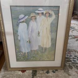 Framed Helene Lincillie Print – Girls in Meadow