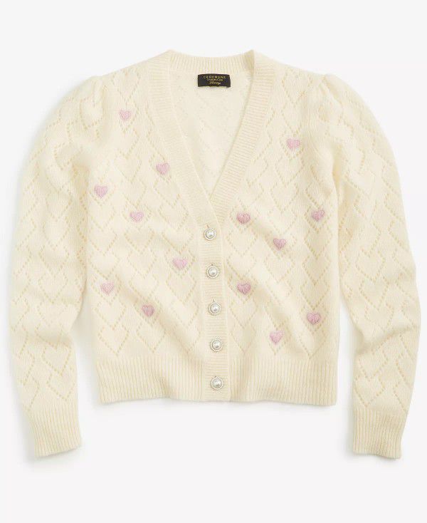 CHARTER CLUB

Women's 100% Cashmere Heart Pointelle Button Cardigan

