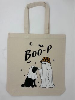 Boo-P Halloween Ghost Dog Canvas Tote Bag