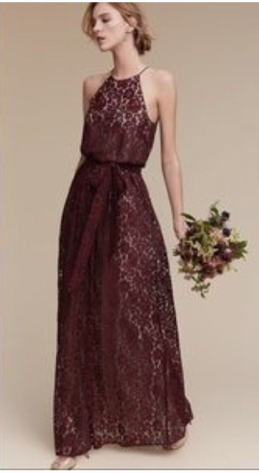 Donna Morgan Merlot Wine Lace Bridesmaid Dress