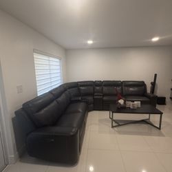 Very large Grey leather sectional Couch