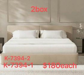 (K-7394-1)(180$each)RECCI Platform Bed Frame with Plush Upholstered Headboard, Noise-Free Stability, Wood Slats (Beige, King(2 box)