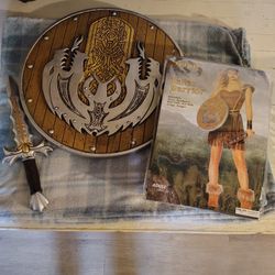 Dress, Fringe, Headband, Wrist Cuffs, Dagger, Shield